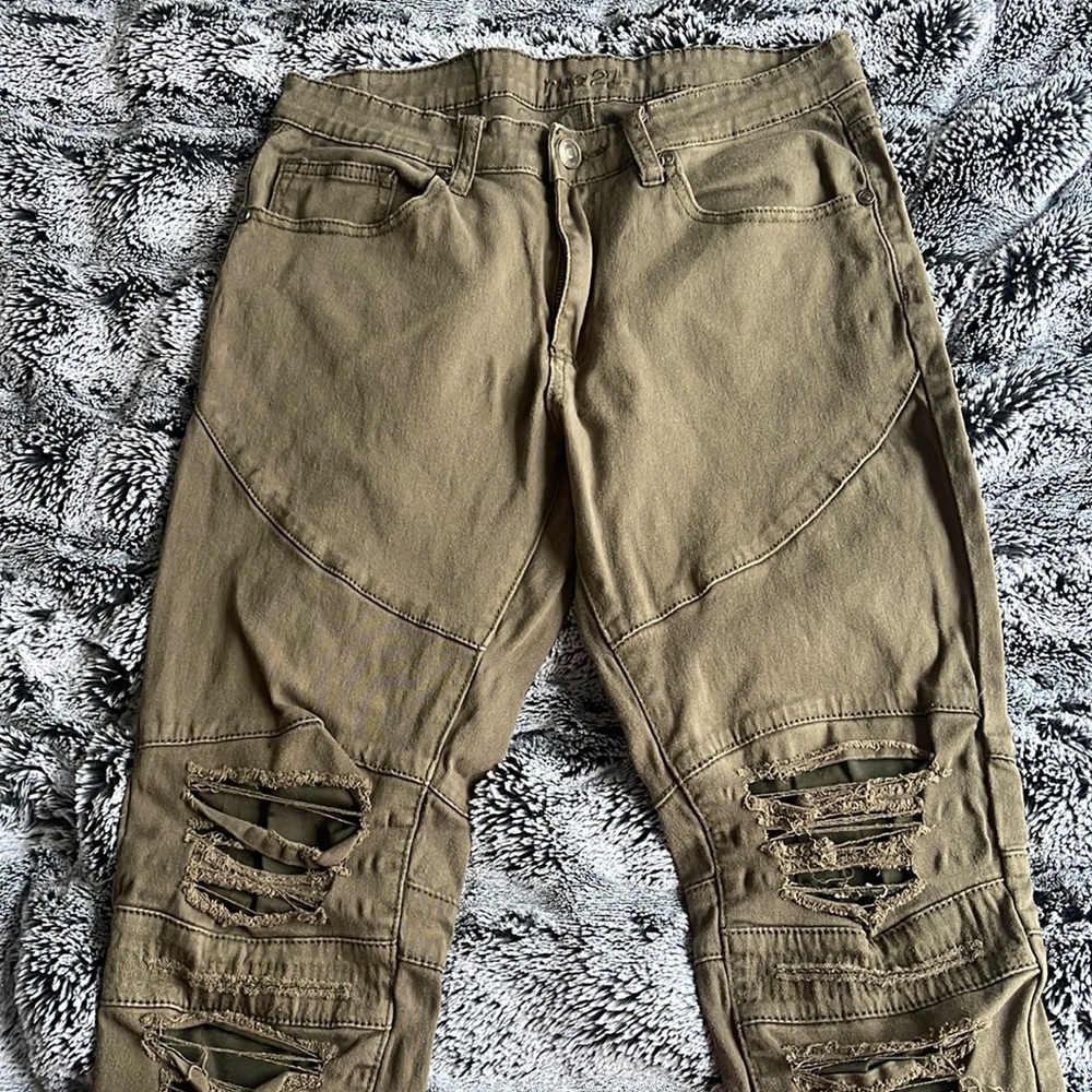 Men Green Ripped Jeans